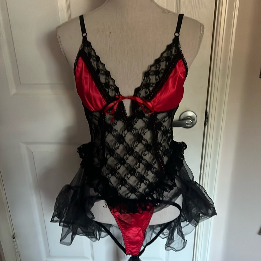 Vintage Alana Gale Satin Lace Baby Doll Panty Lingerie Set